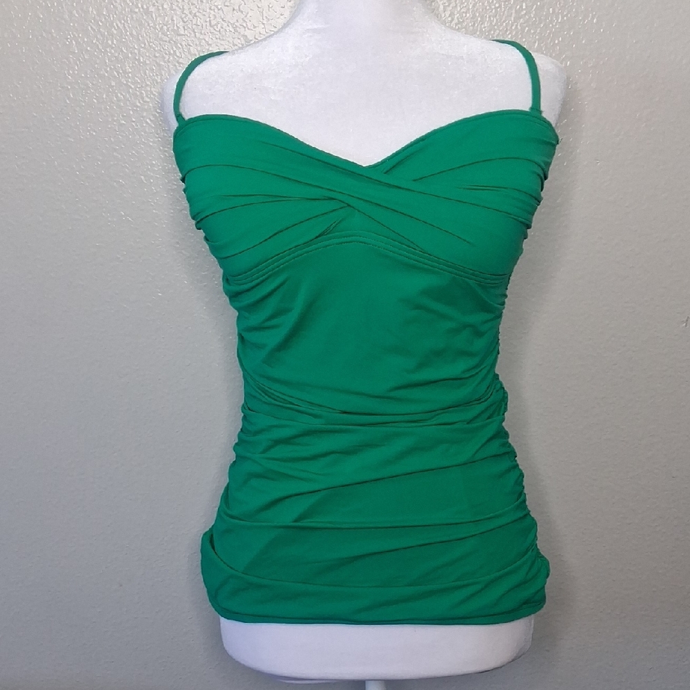 Tommy Bahama Shirred Tankini Halter Sweetheart Swim Top Removable Green Size M